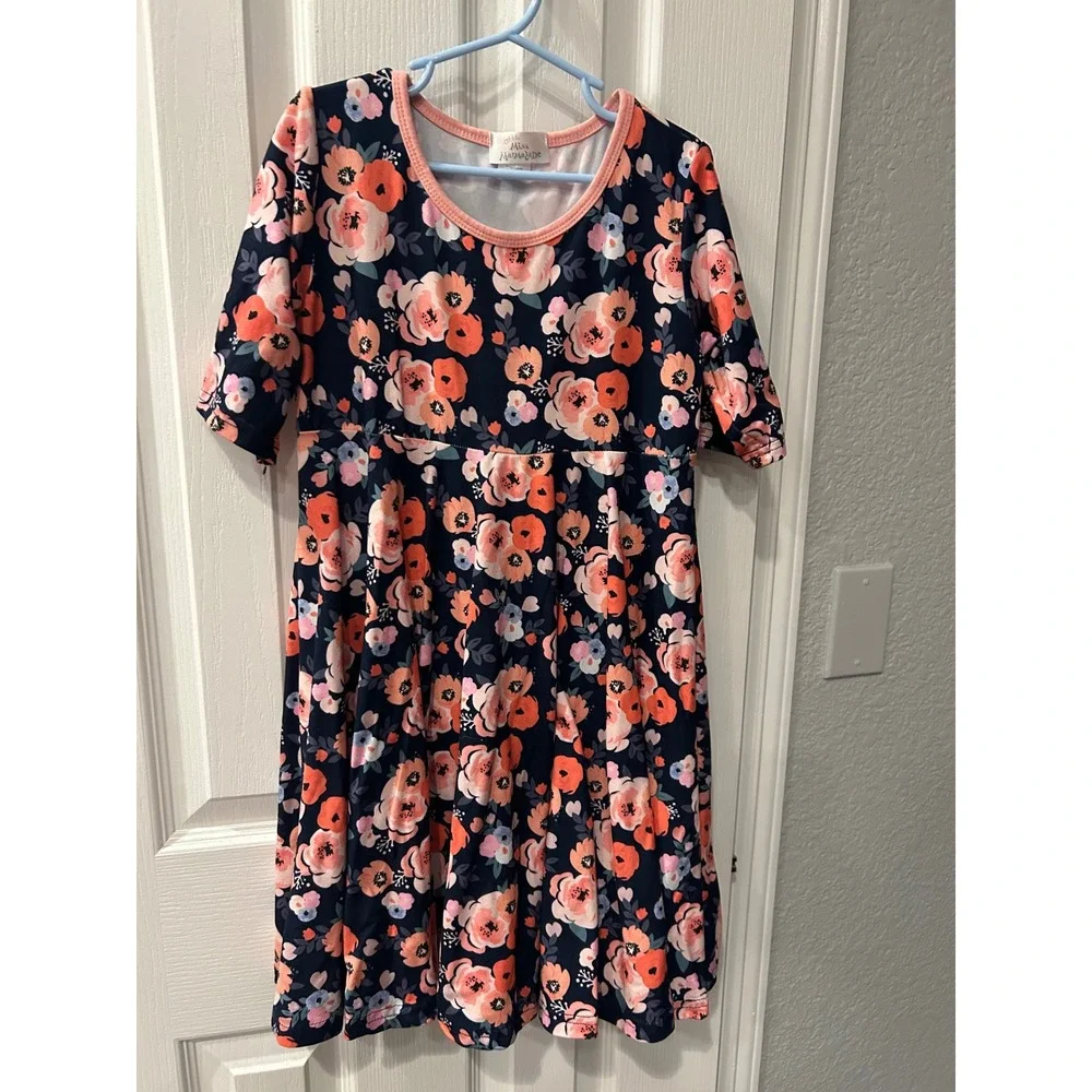 Little Miss Marmalade Girls Floral Empire Waist Dress Navy Pink Size 140‎ 8/10
